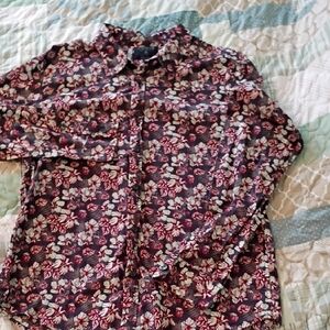 Guess Men's Floral Button Down Shirt - Red and Black